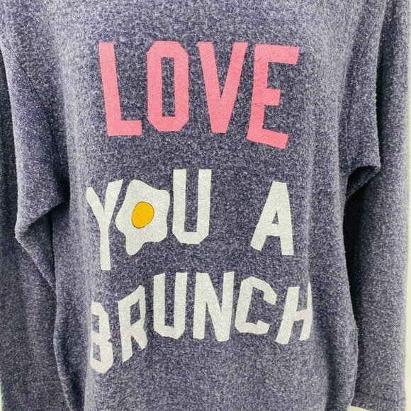 Junk Food Sweatshirt‎ Womens Small Blue Love You a Brunch Hacci Soft Cozy Fleece - Picture 2 of 5